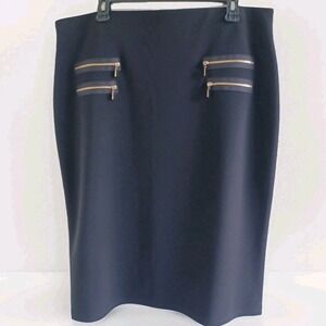 Joseph Ribkoff Black Pencil Skirt Gold Zipper Detail Knee Length Women's Size 18